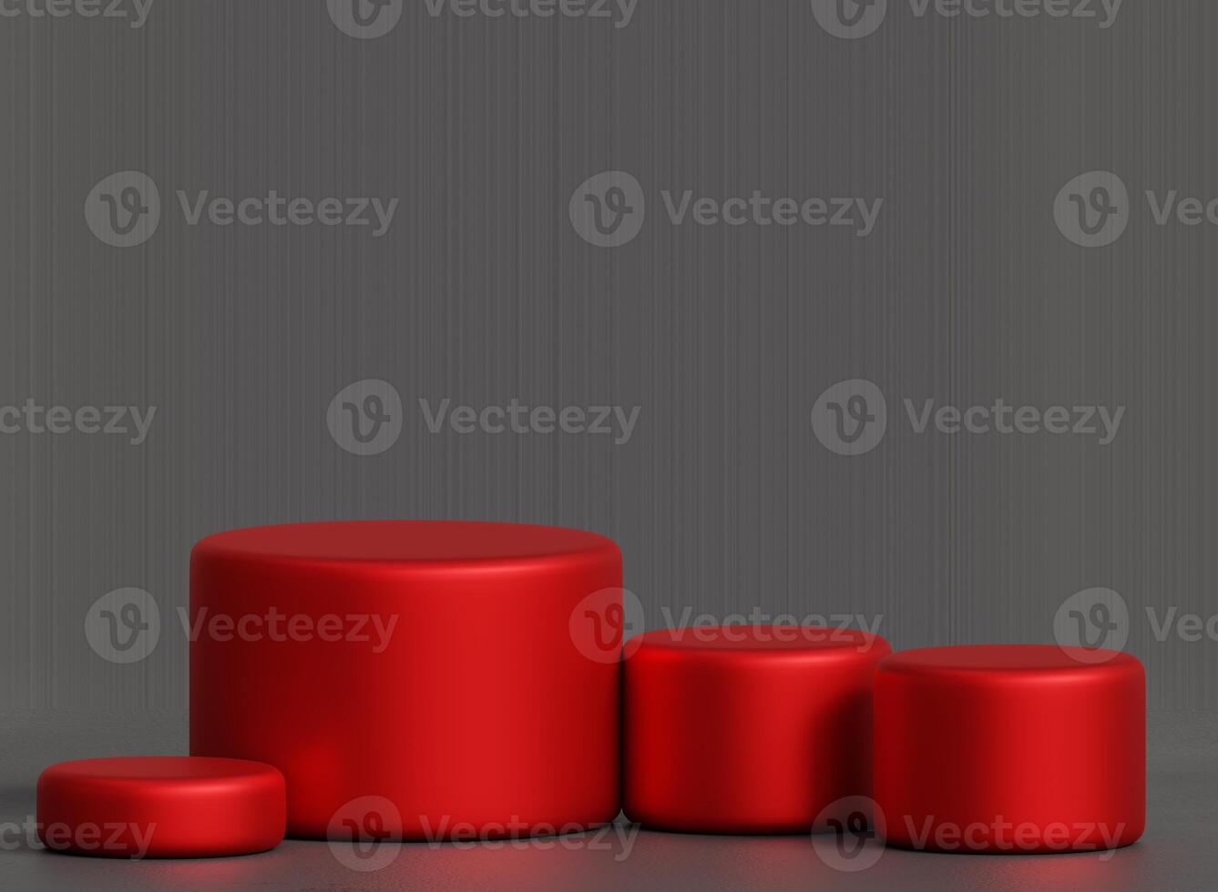 Red Cylindrical Platforms on Grey Background photo
