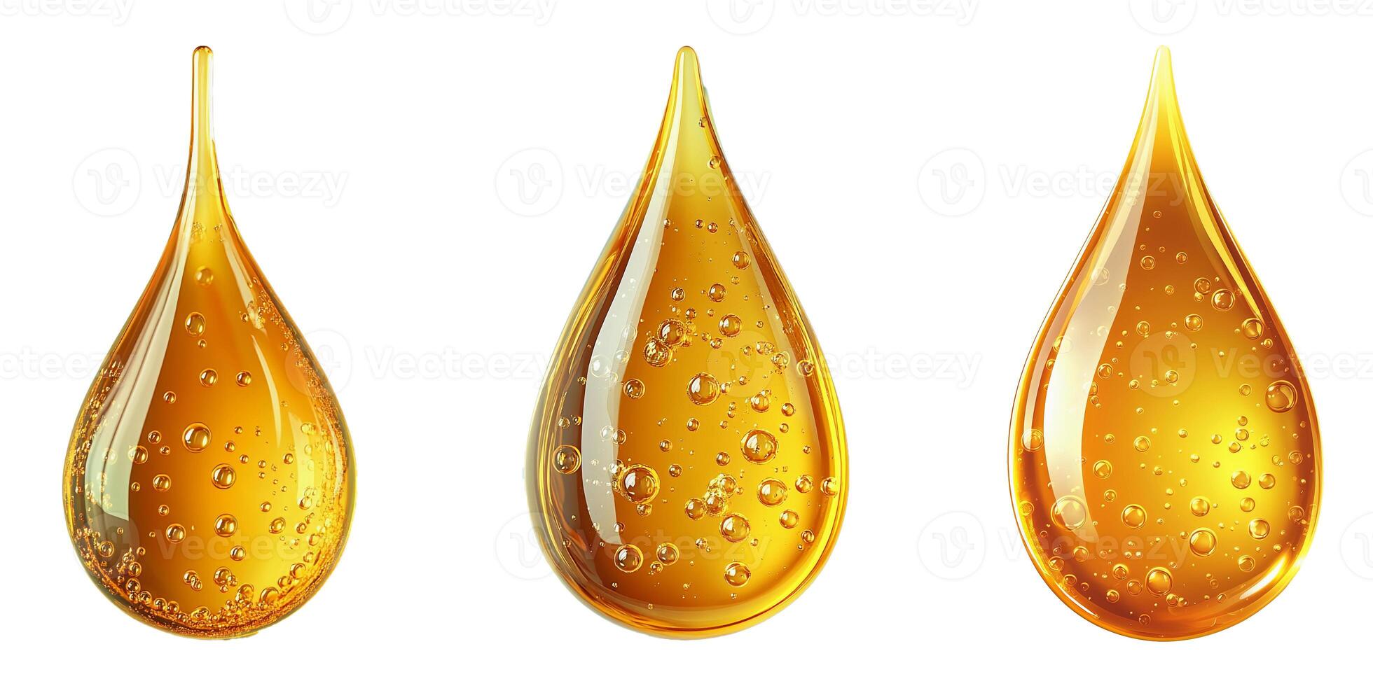 Set drop of yellow oil swatch texture in petri dish macro with bubbles, cosmetics for face and body, science, laboratory isolated on white background photo