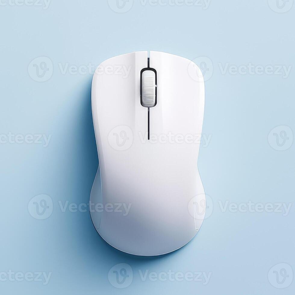 perfect clean white computer mouse on light blue background photo