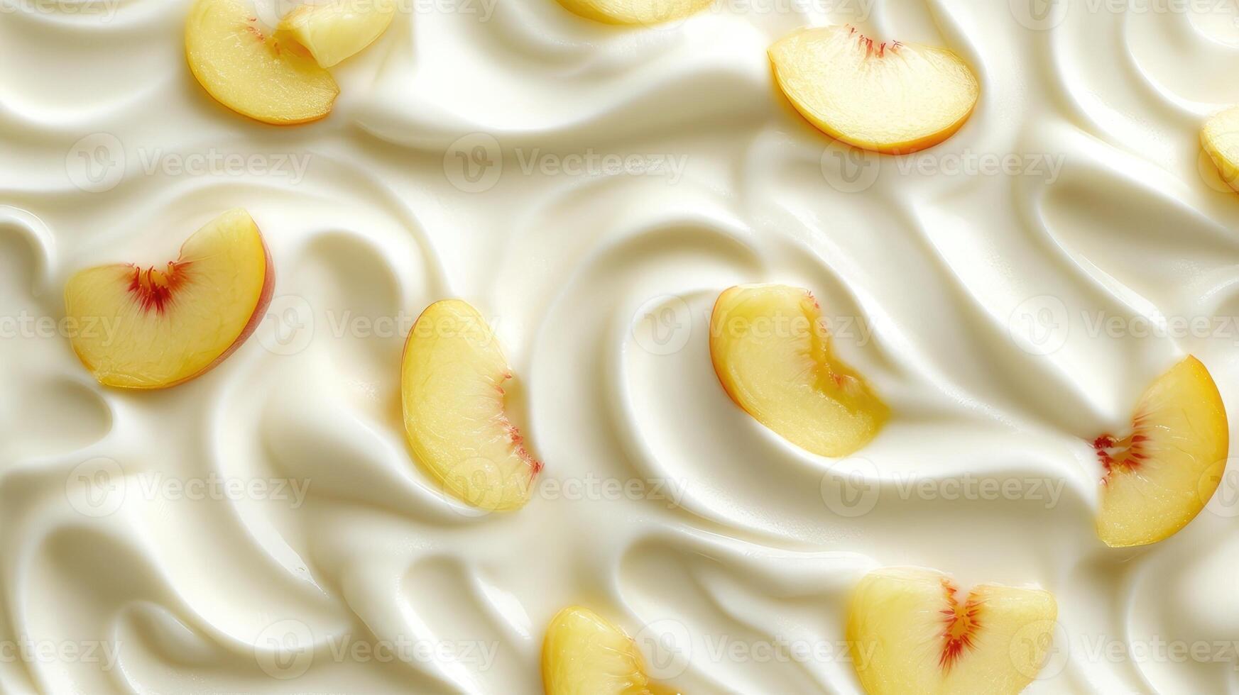 Yogurt with peach pieces. Close-up texture photo