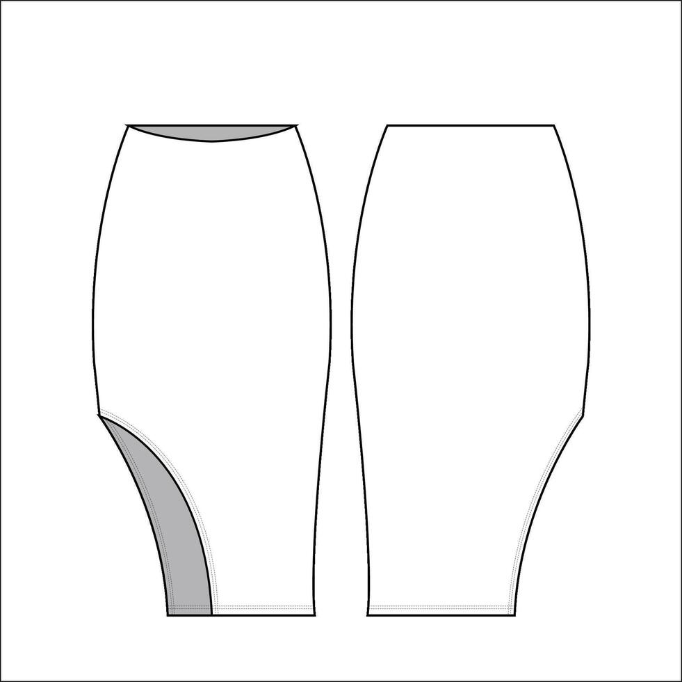 Asymmetric Pencil Skirt Design with Side Panel Detail Sketch Template vector