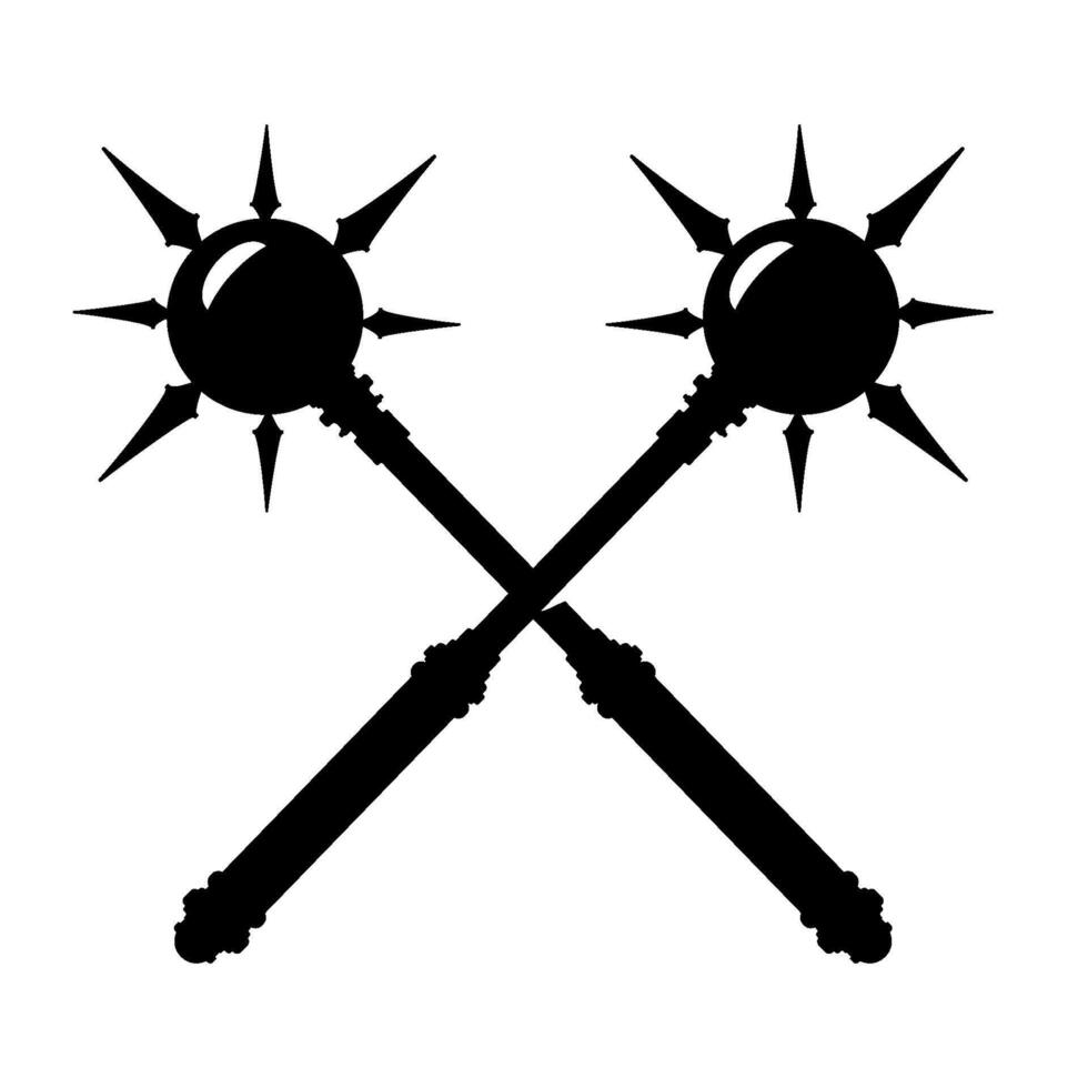 Crossed Maces Club Battle Fighting Icon Black Silhouette Illustration vector