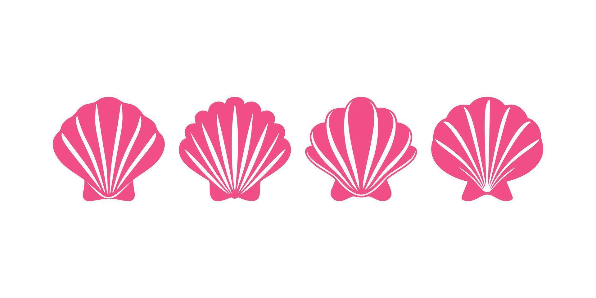 Pink Seashell Icon Set on White Background vector