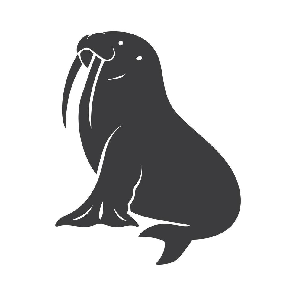 Black silhouette illustration of a walrus vector