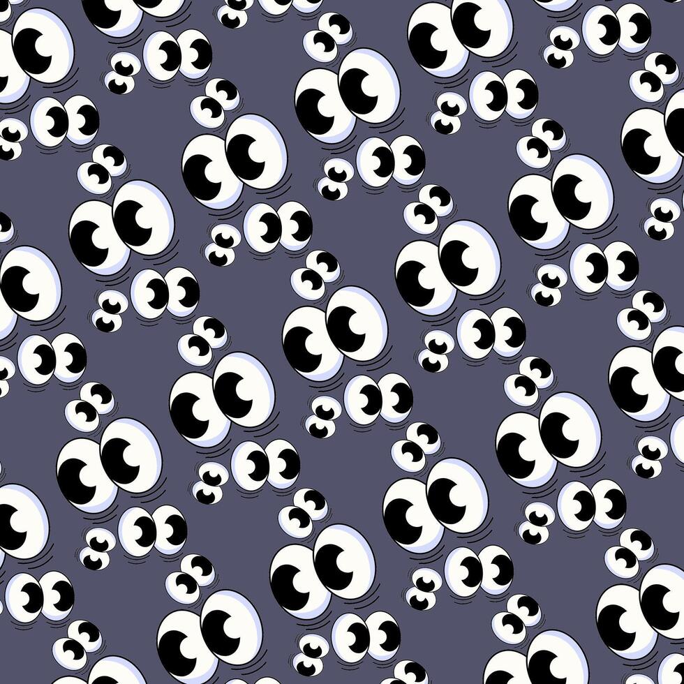 Illustration of multiple white googly eyes, repeated to create a seamless pattern. vector
