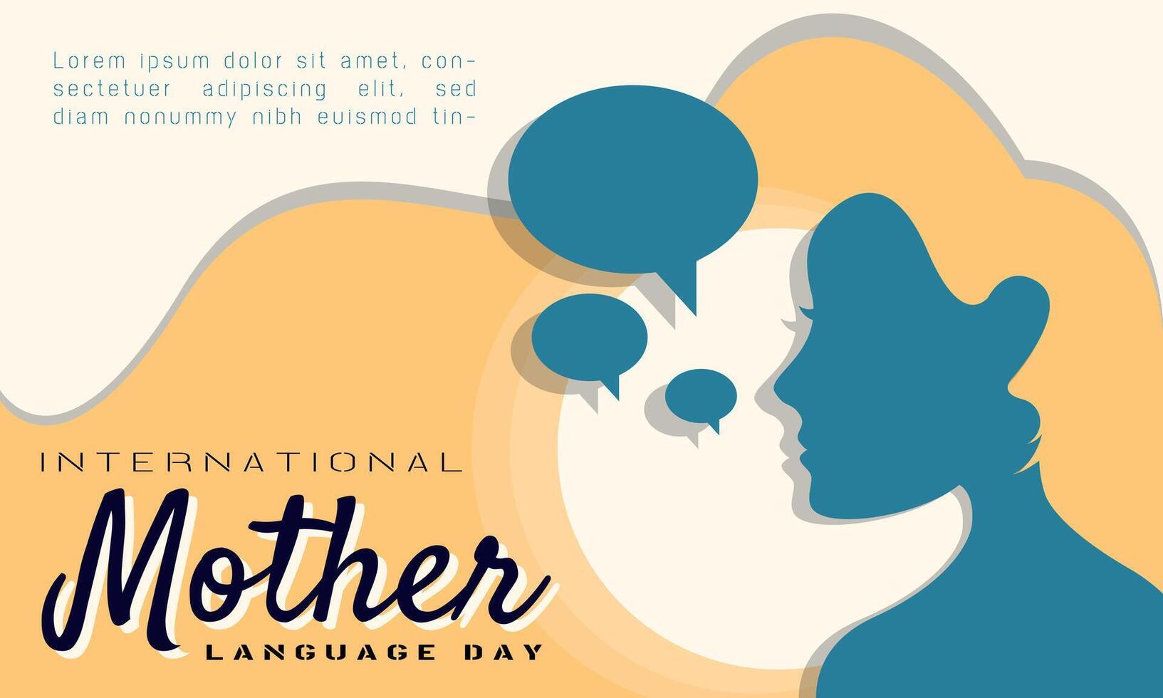 International Mother Language Day Template. A long haired woman speaks vector