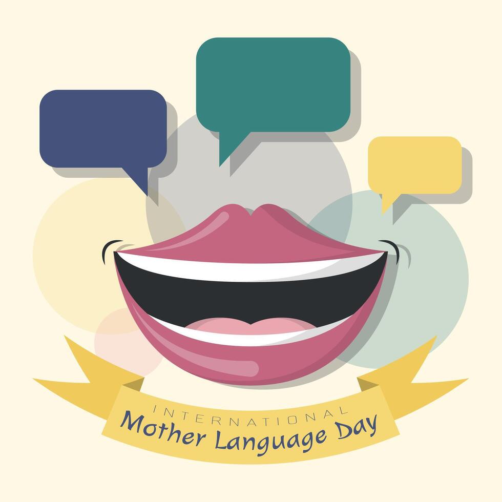 International Mother Language Day Poster. Women's mouths speak in different languages vector