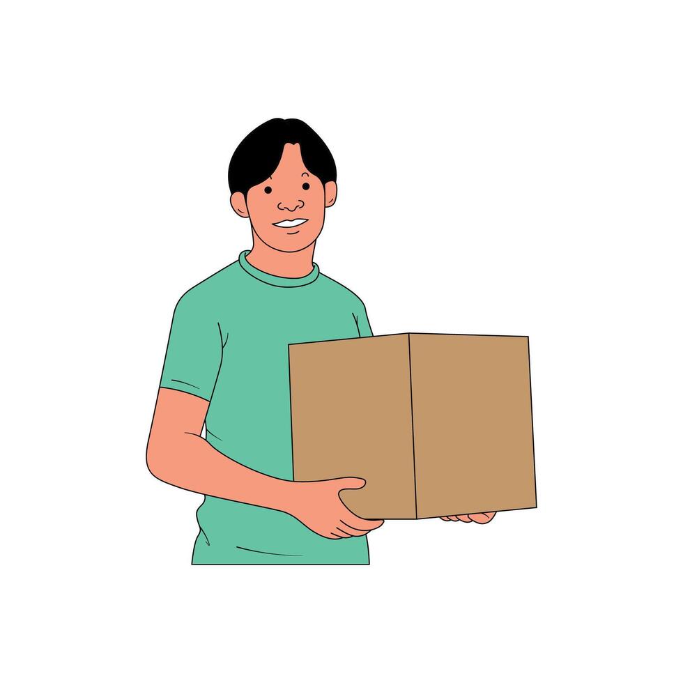 a package courier is carrying the package box vector