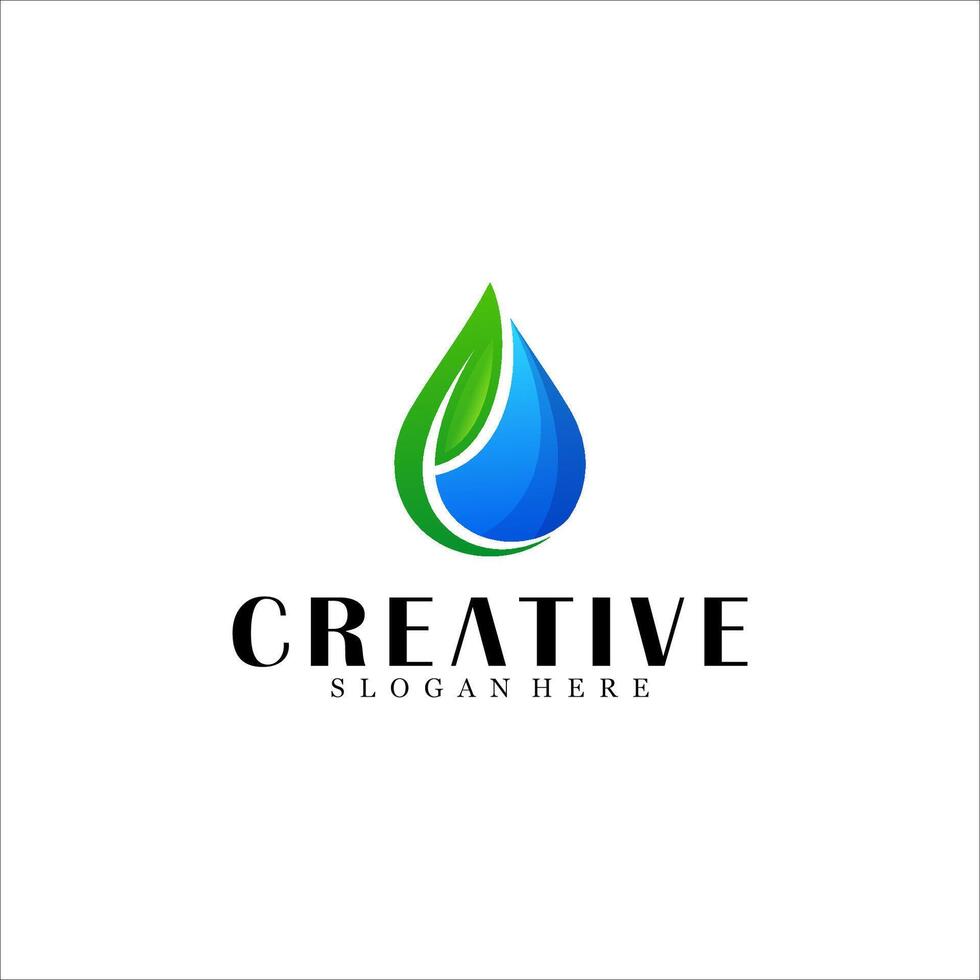 Abstract water with leaf logo design vector