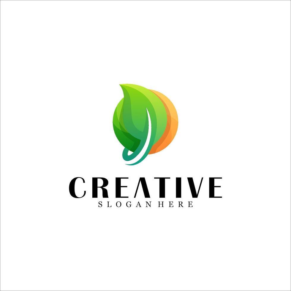 Abstract leaf with circle logo design vector
