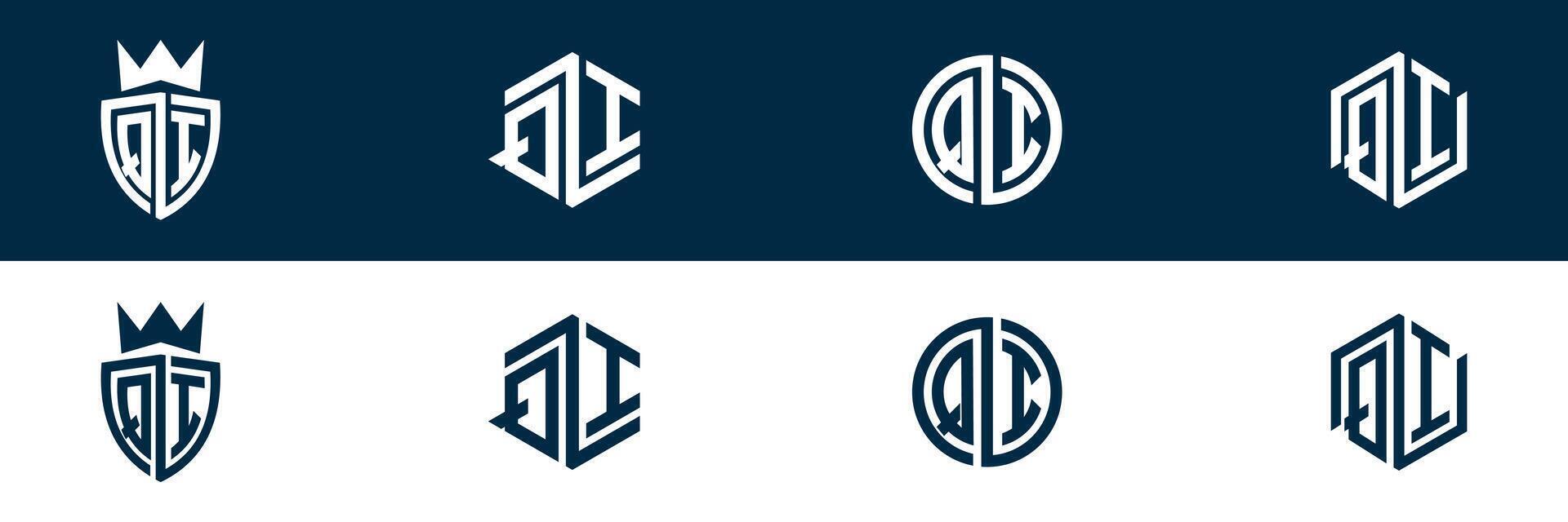 QI IQ letter logo design set vector