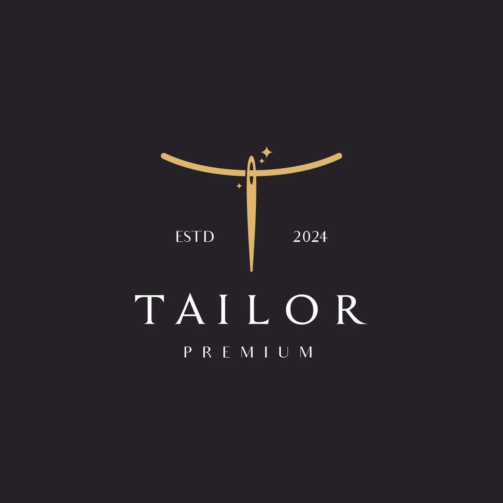 Initial Letter T Logo. Letter T Linked to a Needle Logo Design For Tailor vector