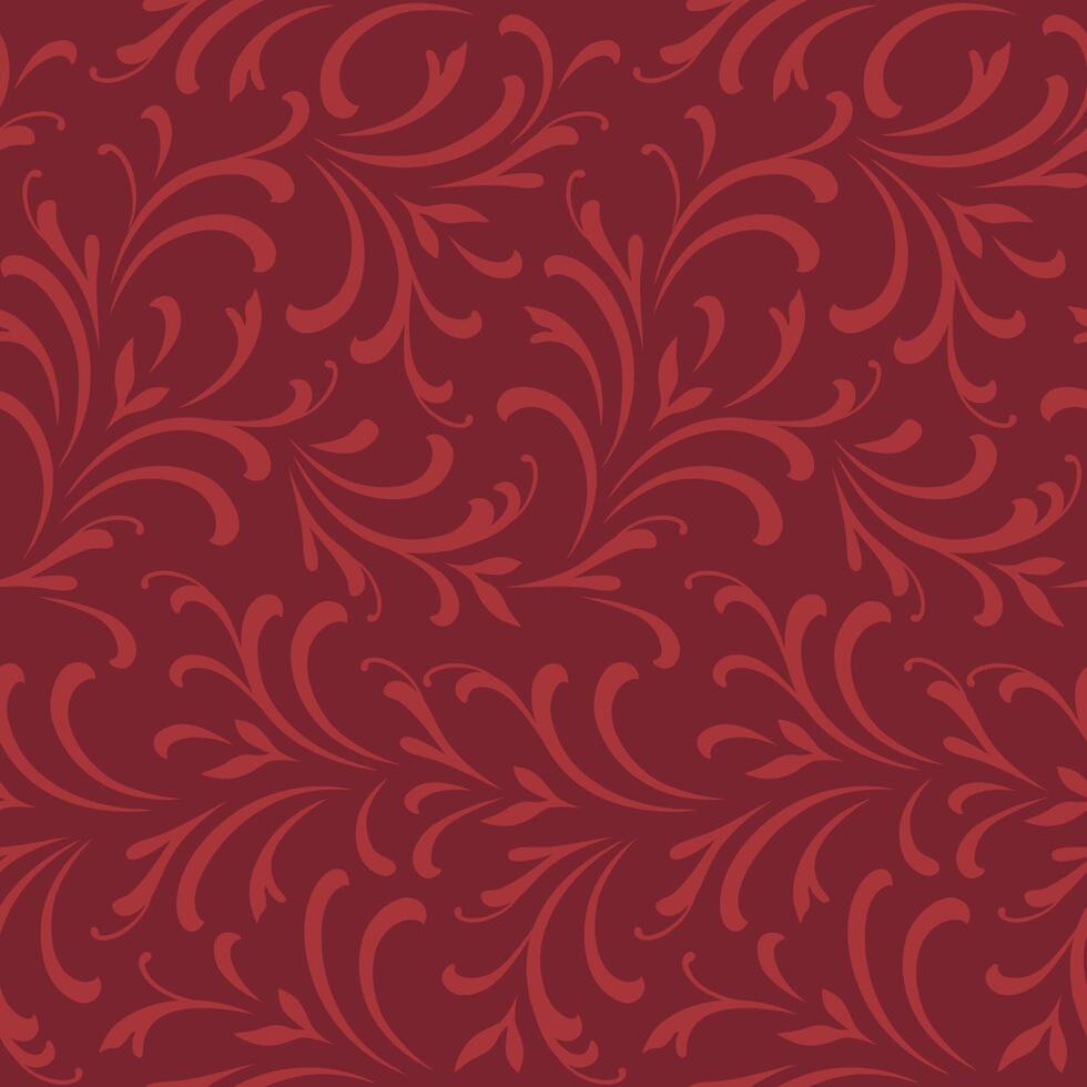 Seamless Decorative Floral Swirl Pattern On Red Background vector