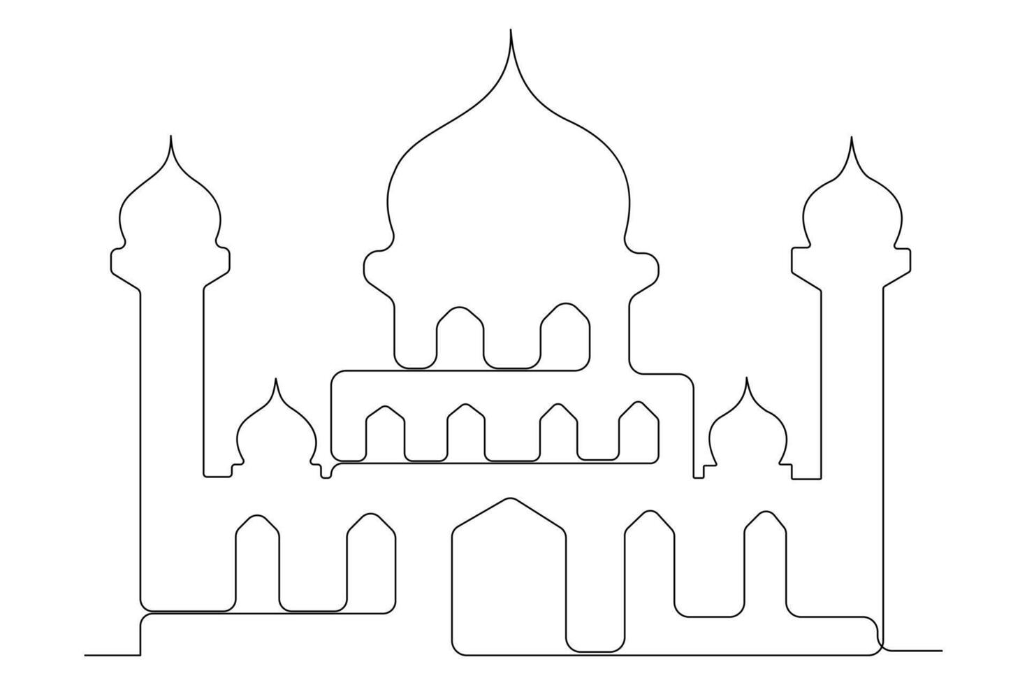 Modern Ramadan mosque illustration in one line vector