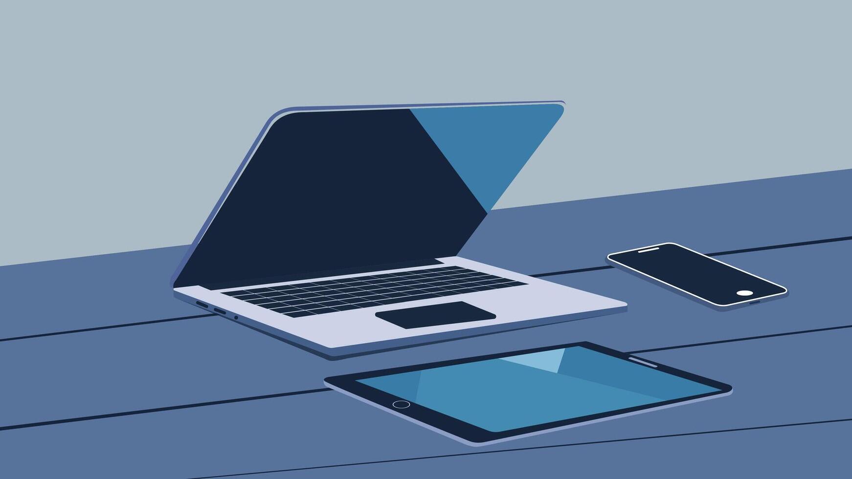 Laptop and smartphone on the table illustration in flat style vector