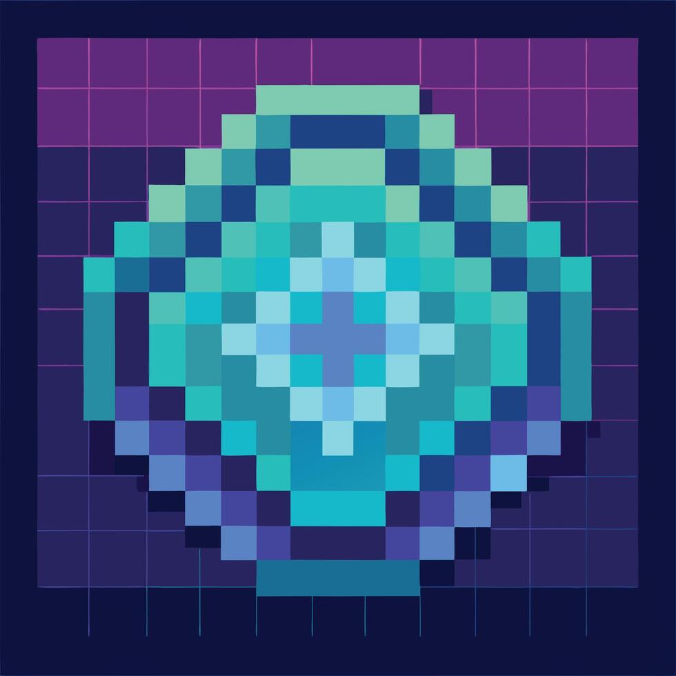 Pixelated teal gem in a futuristic grid setting. vector