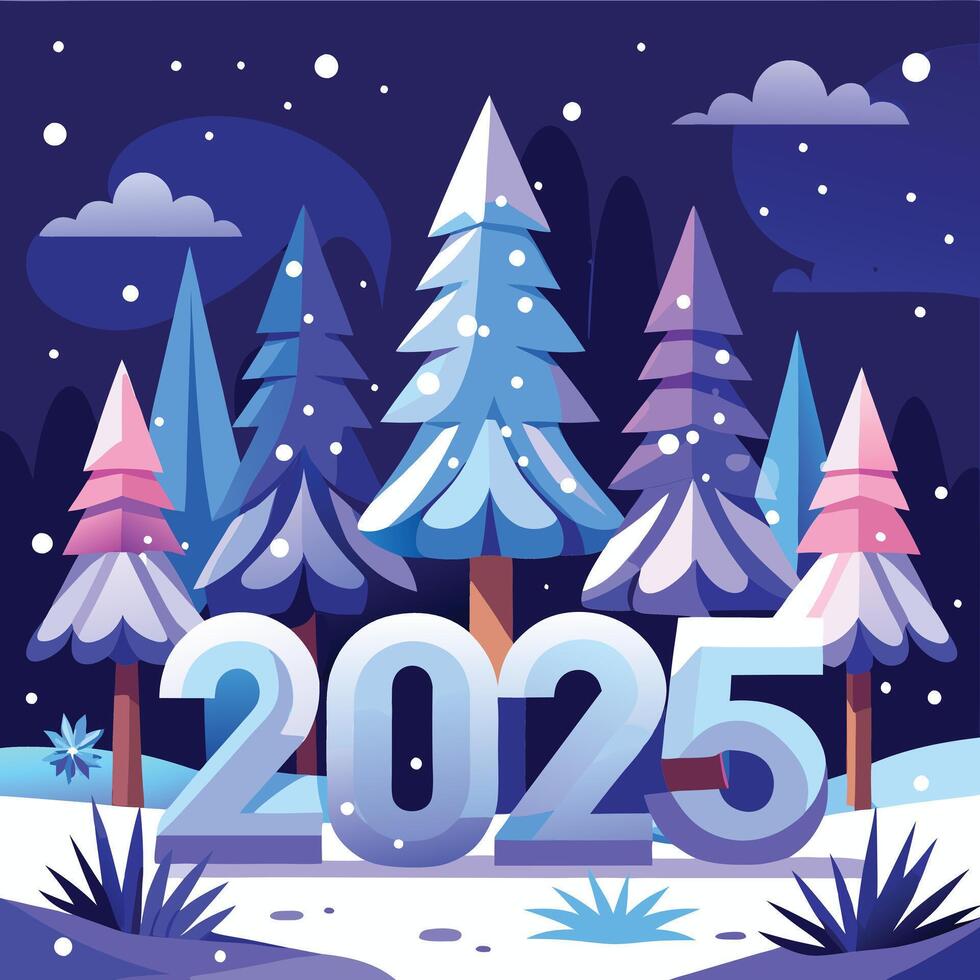 Festive Winter Forest Scene for 2025 New Year. vector