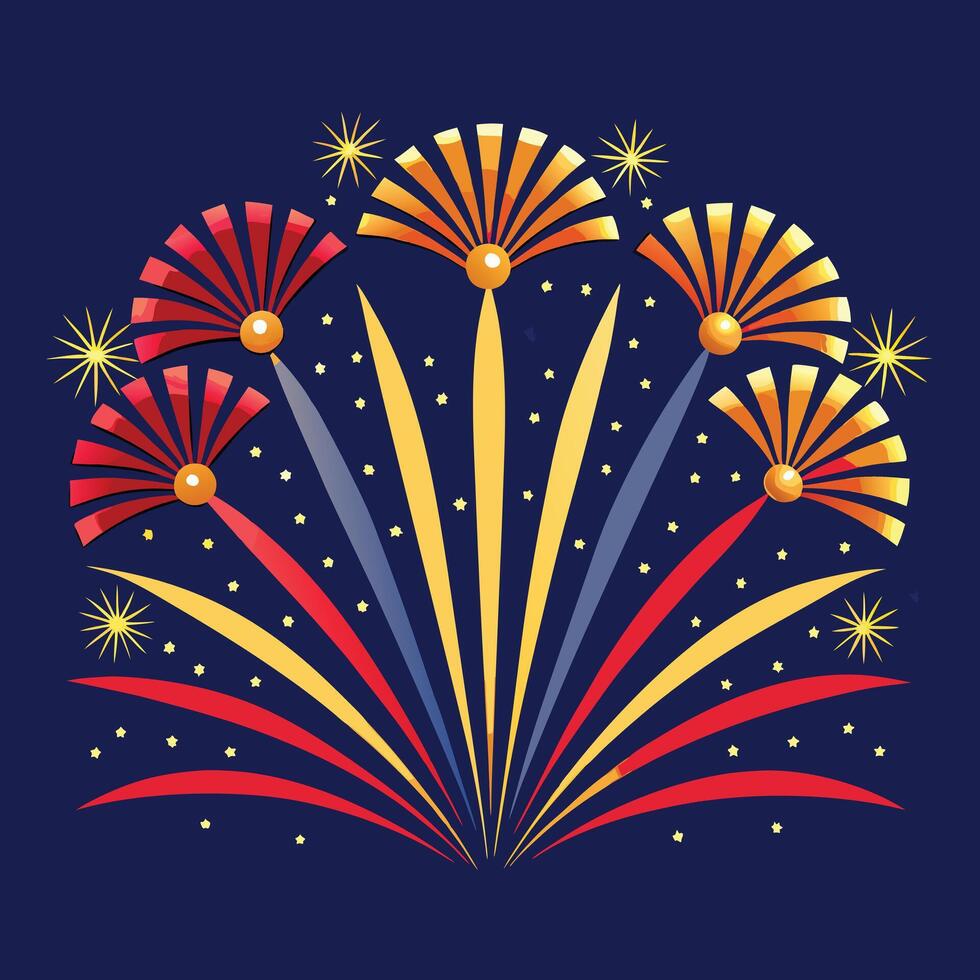 Vibrant Fireworks Display Against a Deep Blue Night Sky. vector