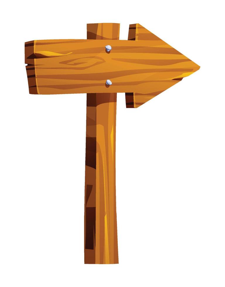 Wooden arrow direction signpost pointing right with simple rustic design. Cartoon illustration vector