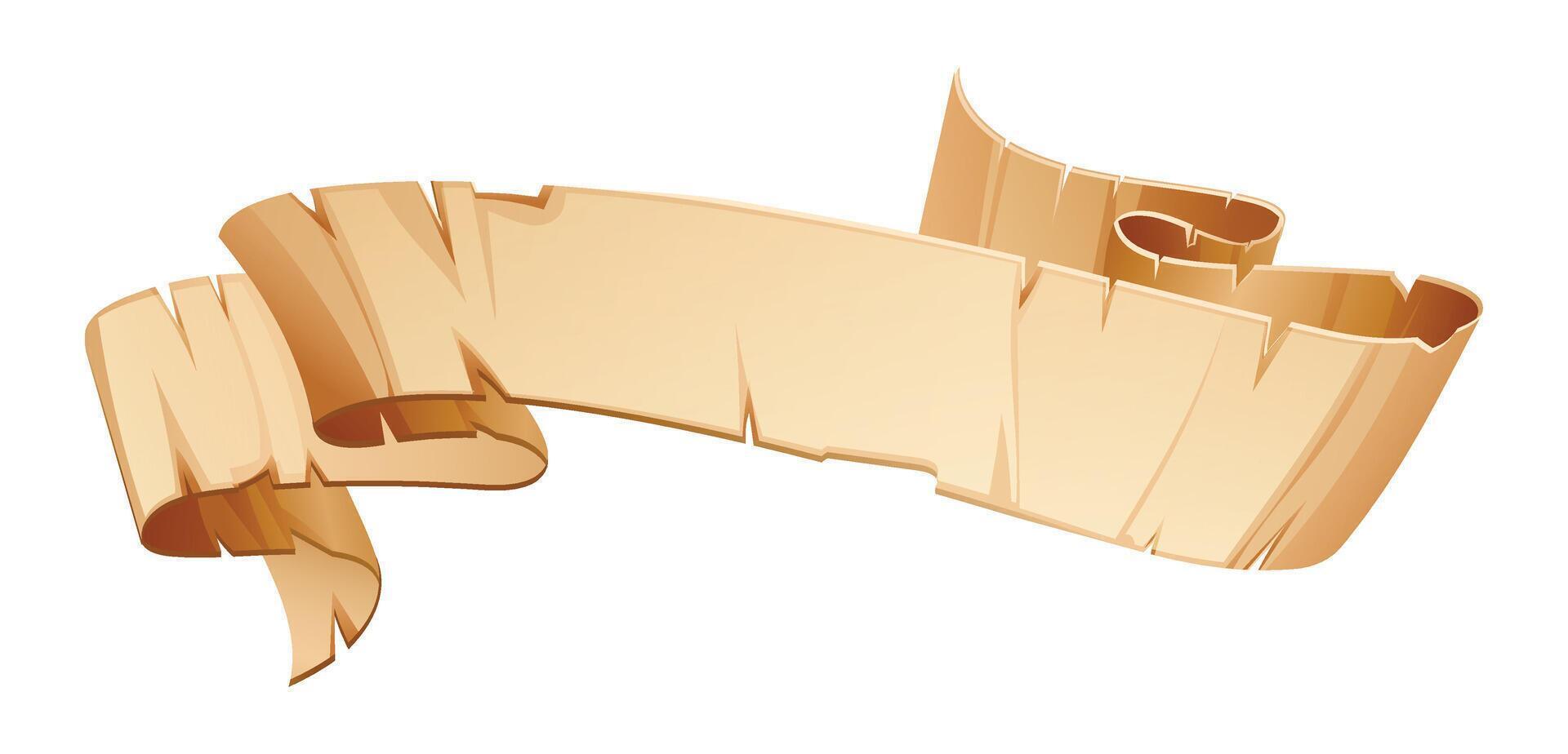 Old parchment scroll with curled design, perfect for historical or fantasy themes. Cartoon illustration vector