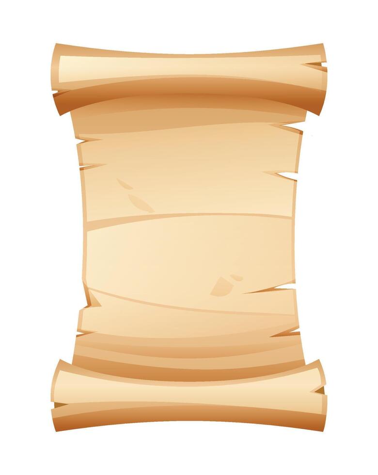 Blank aged parchment scroll with curled edges, ideal for text or design purposes. Cartoon illustration vector
