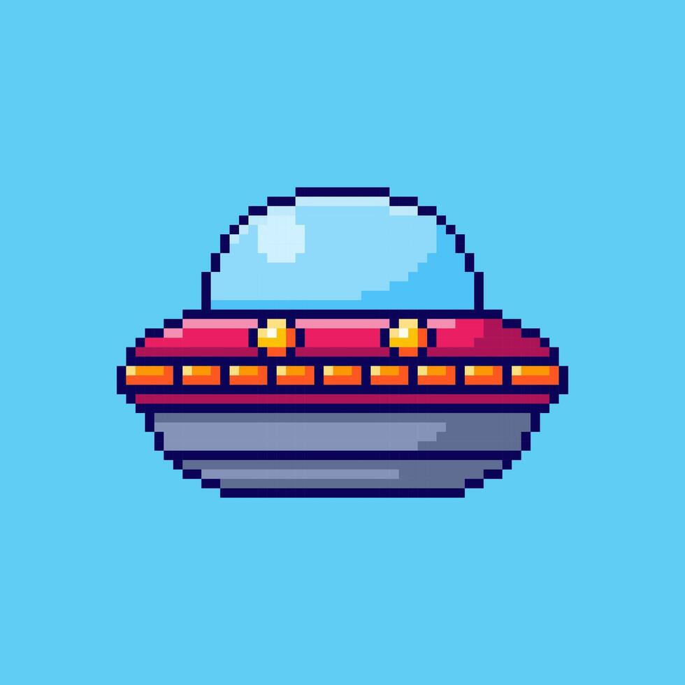 Pixel art Ufo Spaceship game asset design vector