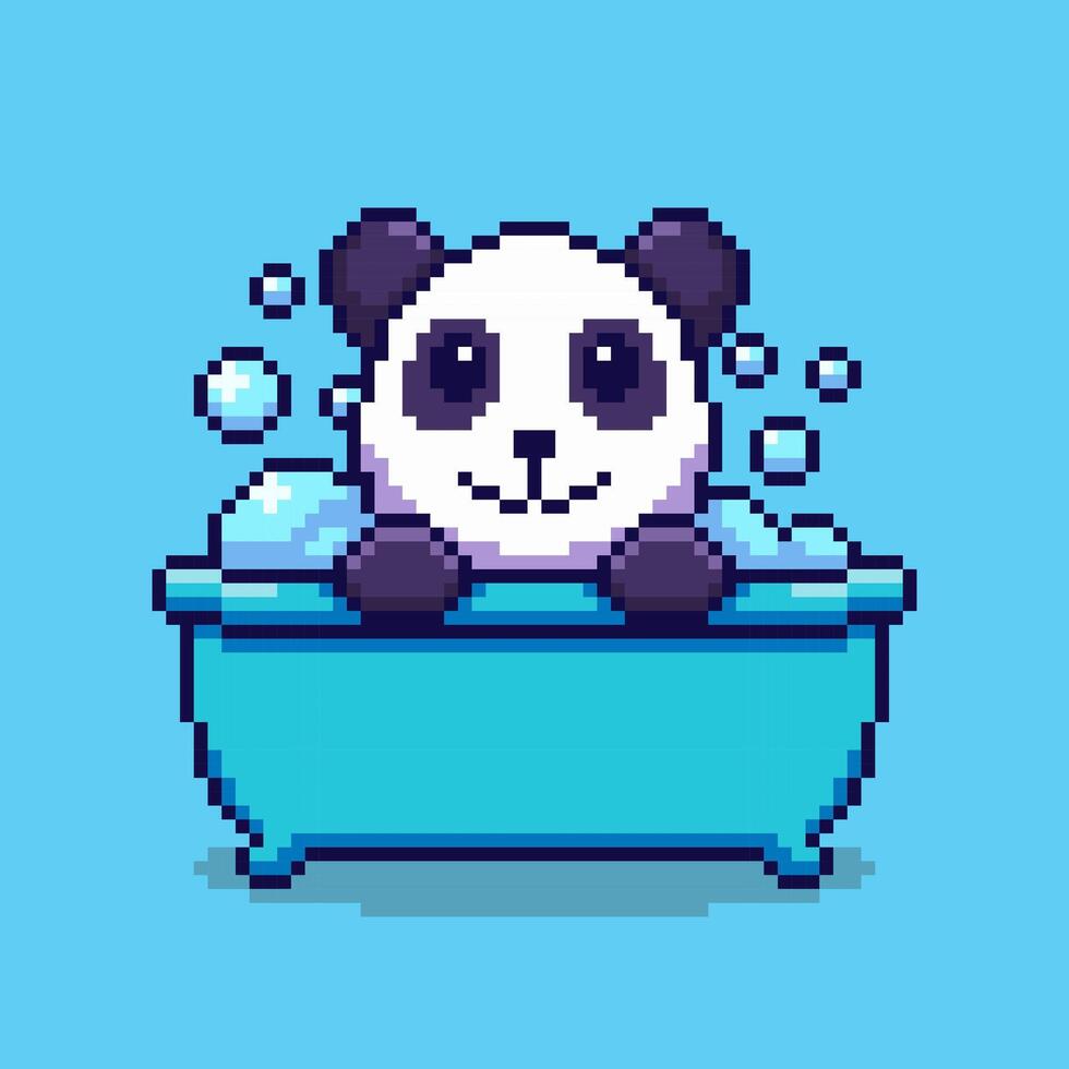 Pixel art Cute Panda in Bathtub game asset design vector