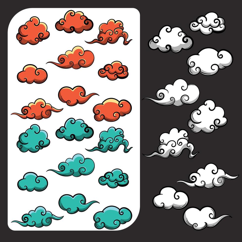 set of clouds in different colors and shapes vector