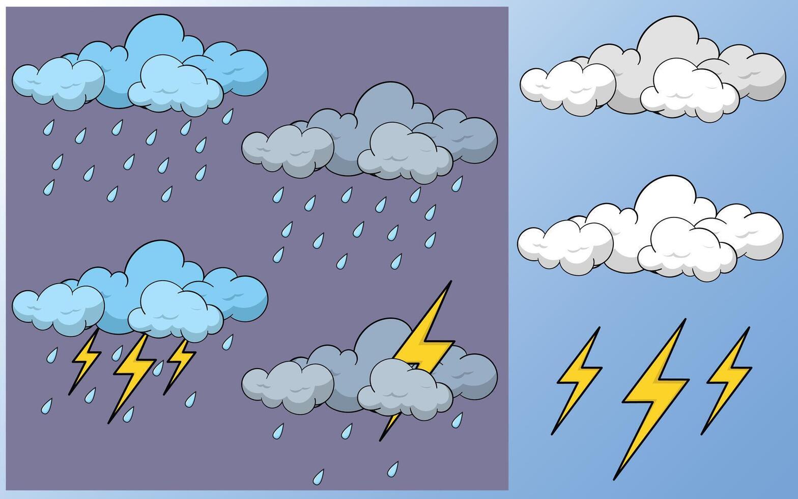 Cartoon rain and thunderstorm weather illustration design vector