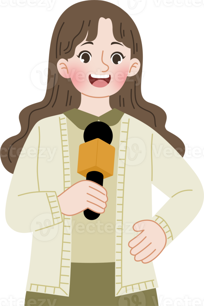 female news reporter talking using microphone png
