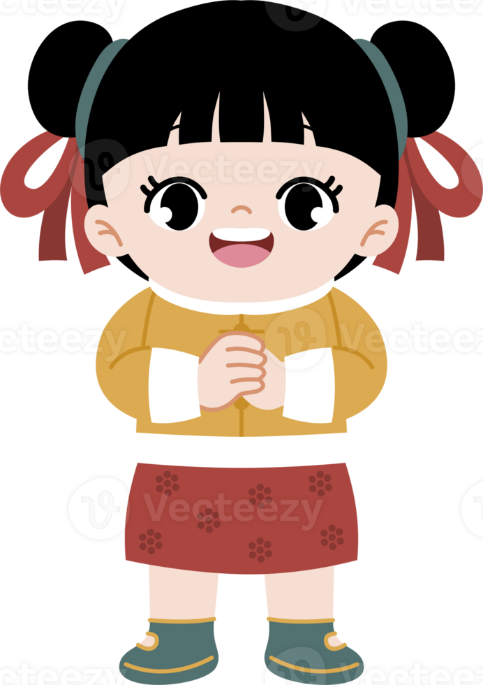 girl greeting and celebrating chinese new year png