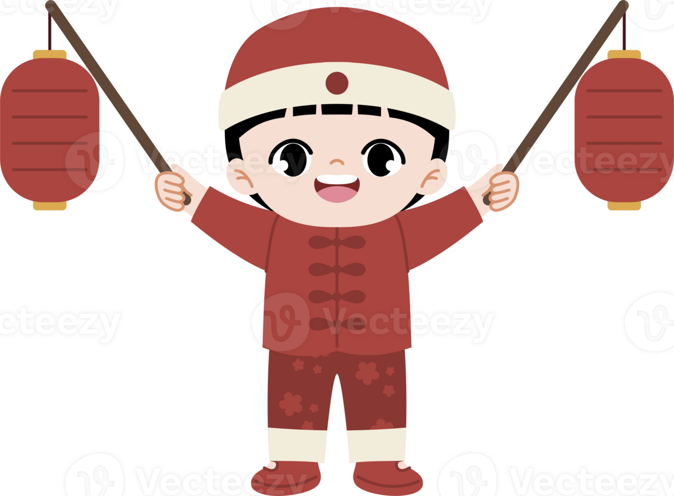 Cute boy holding lanterns celebrating chinese new year png