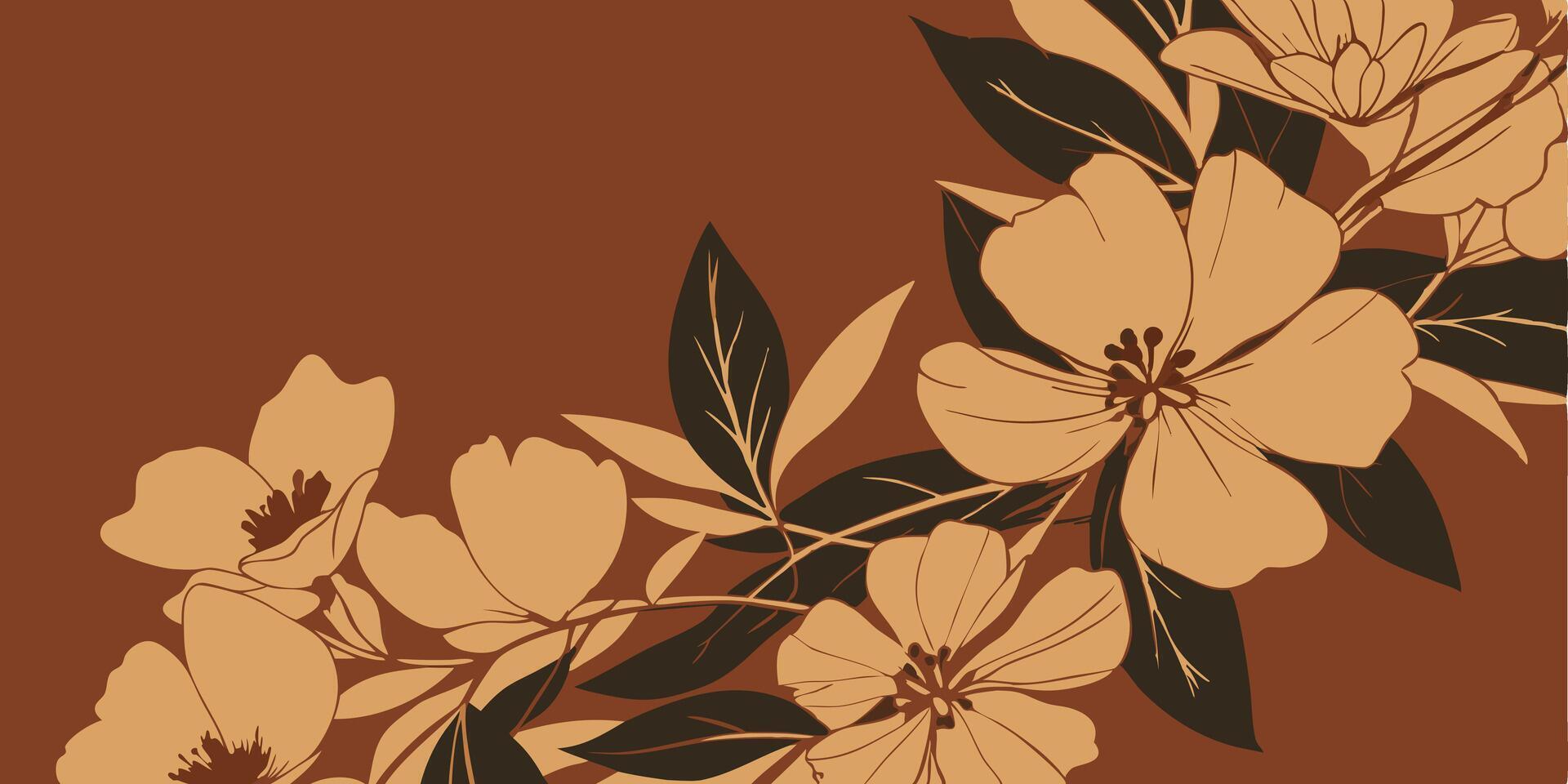 Flowers on a brown background with black leaves vector