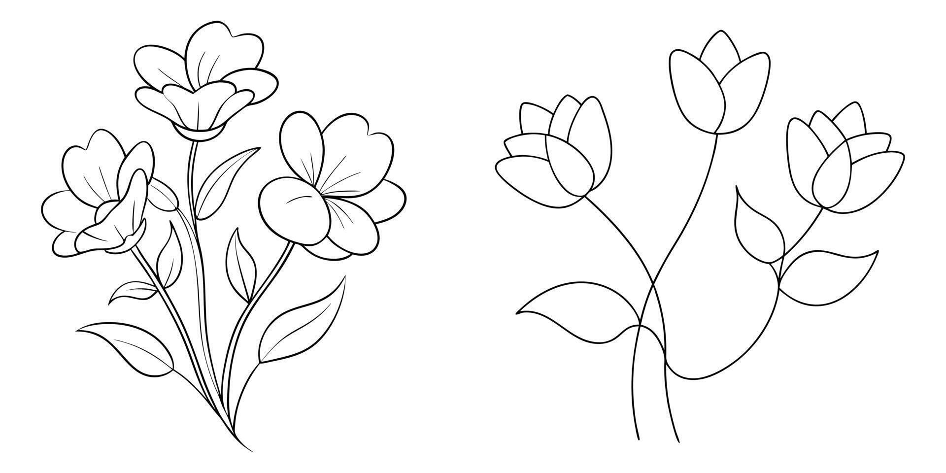 Hand drawn simple flower coloring book page line art for children and adults vector