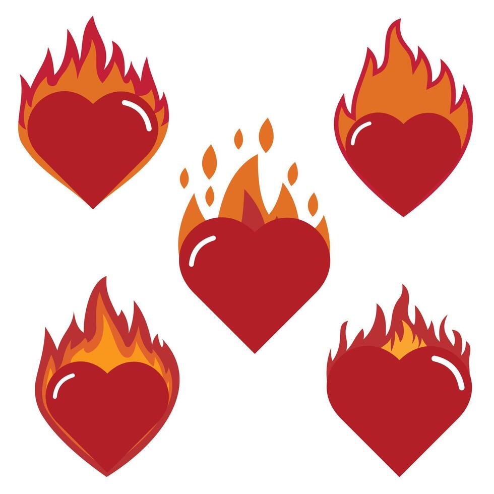 Flaming Heart Icons Burning Love Icon for Digital Designs and Stickers vector
