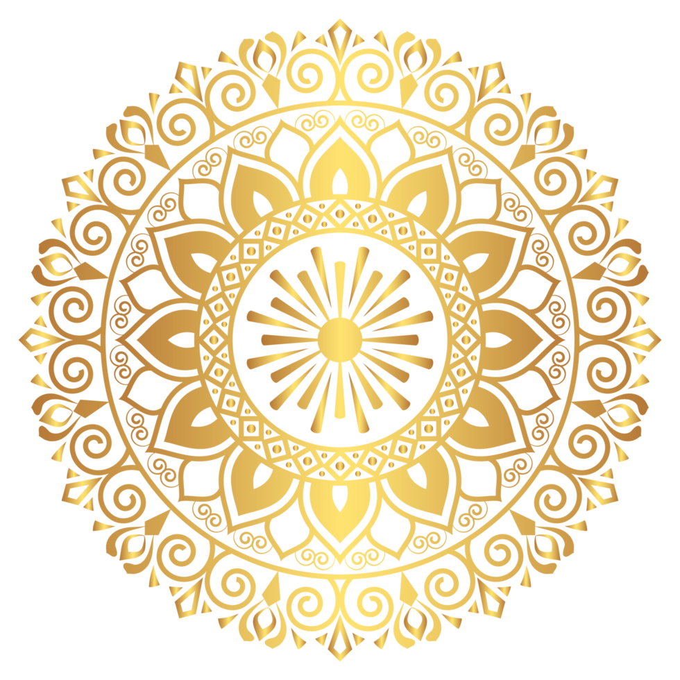Indian flower mandala art with luxury golden circle frame transparent vintage gold circular pattern png