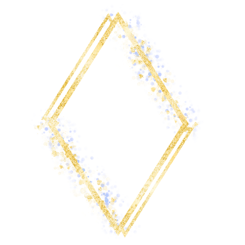 Glittery gold diamond frame with gold and blue glitter png