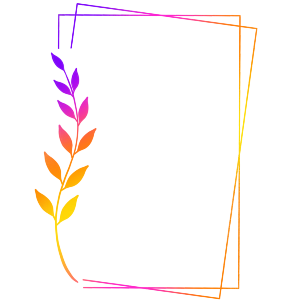 Rainbow colored rectangle frame with a leaf png