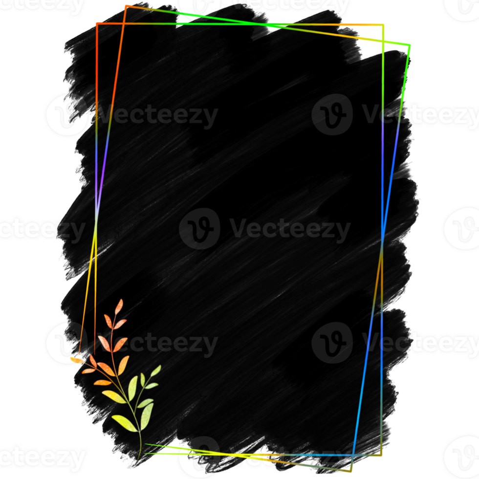 Colorful rectangle frame with a leaf on top of a black background png