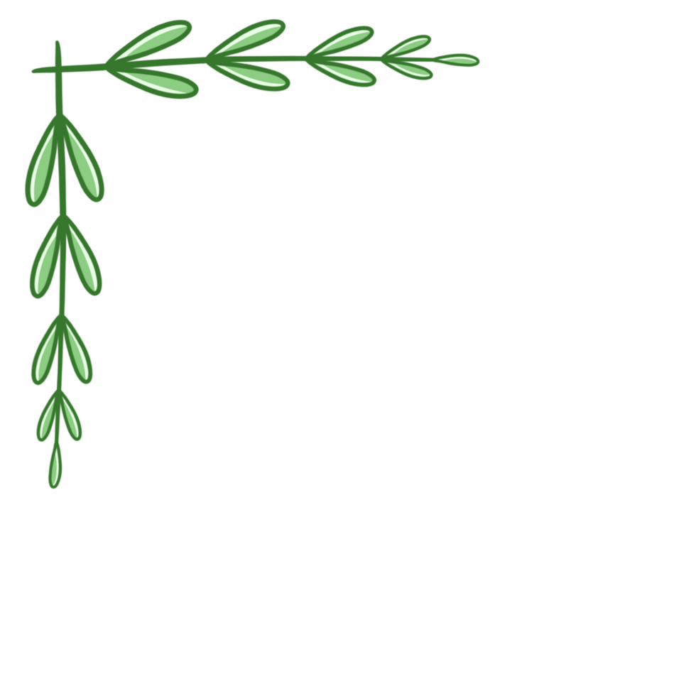 Simplistic green branch with leaves, corner border png