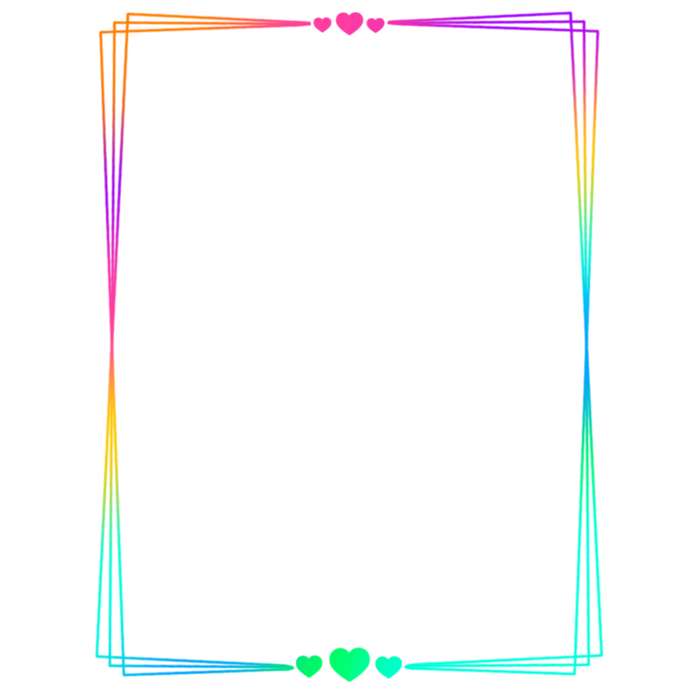 A rainbow rectangle frame with hearts png