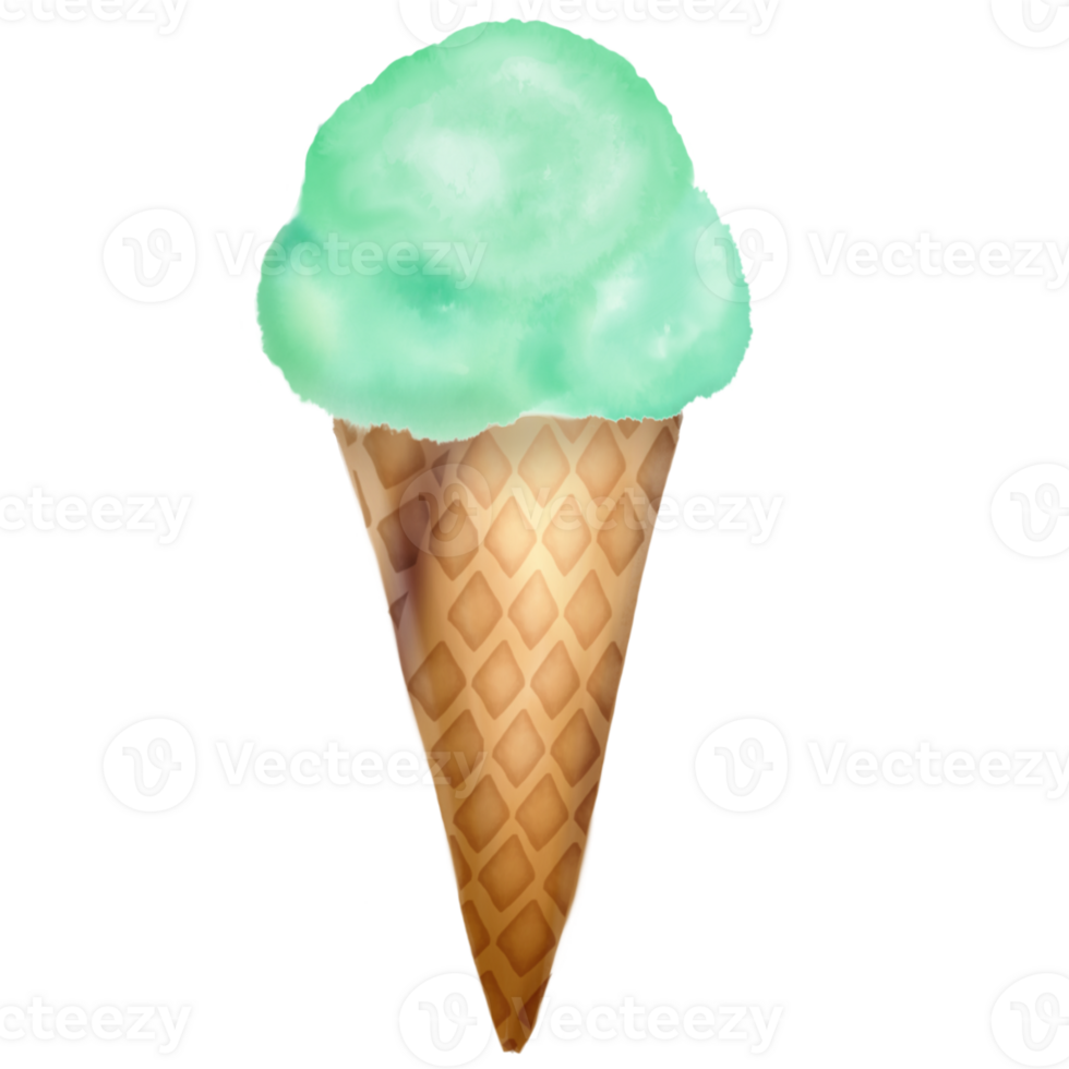 Green ice cream in a waffle cone png