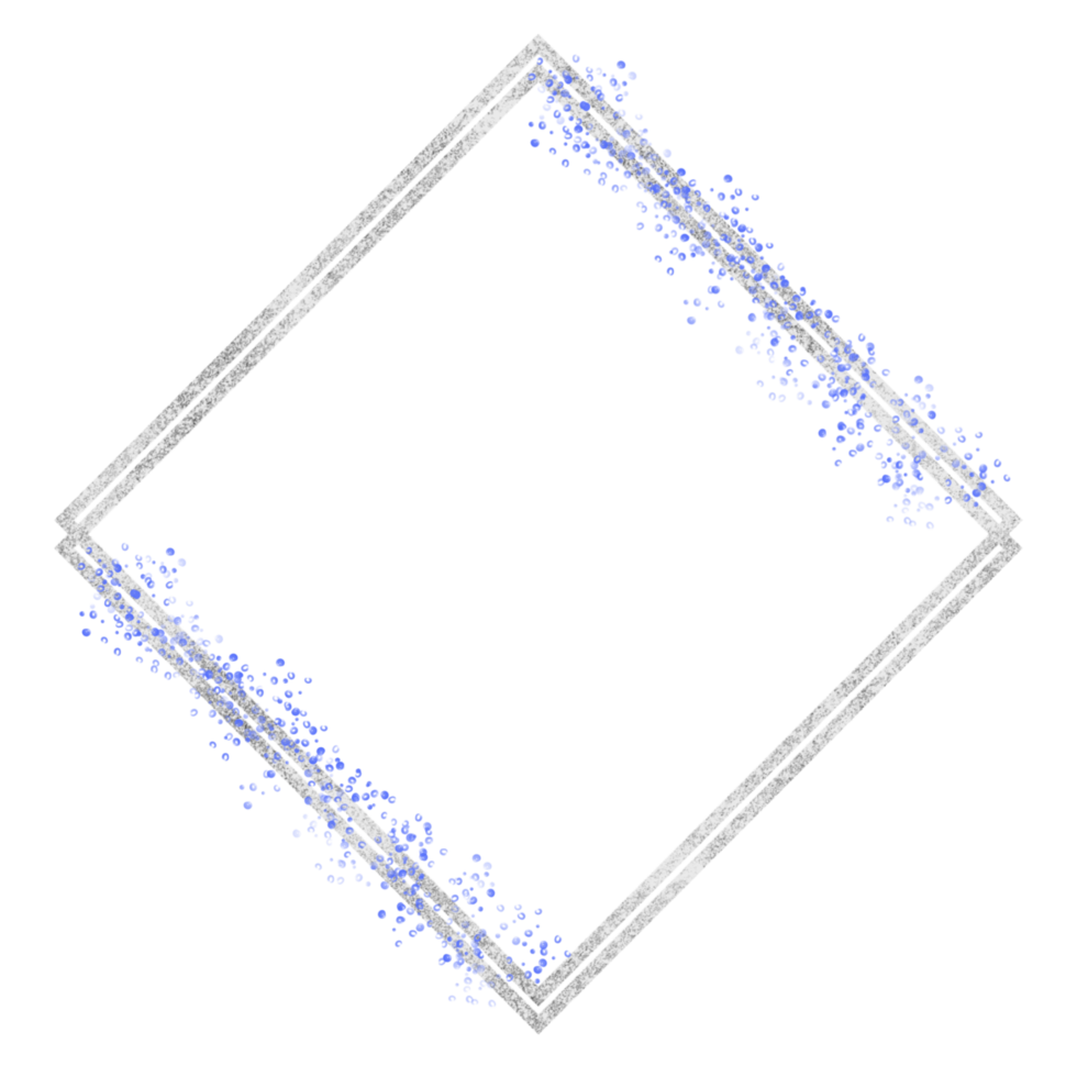 Glittery silver diamond frame with blue glitter png