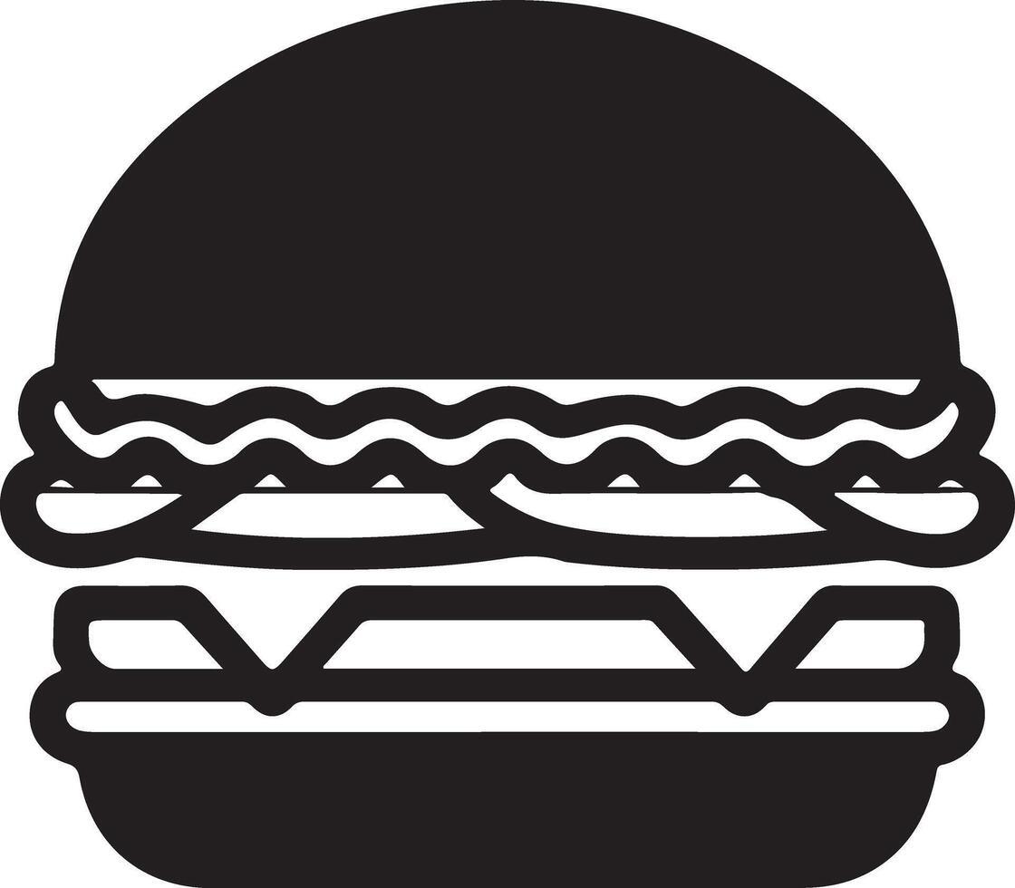 Delicious Burger Silhouette Icon Black and White Graphic vector