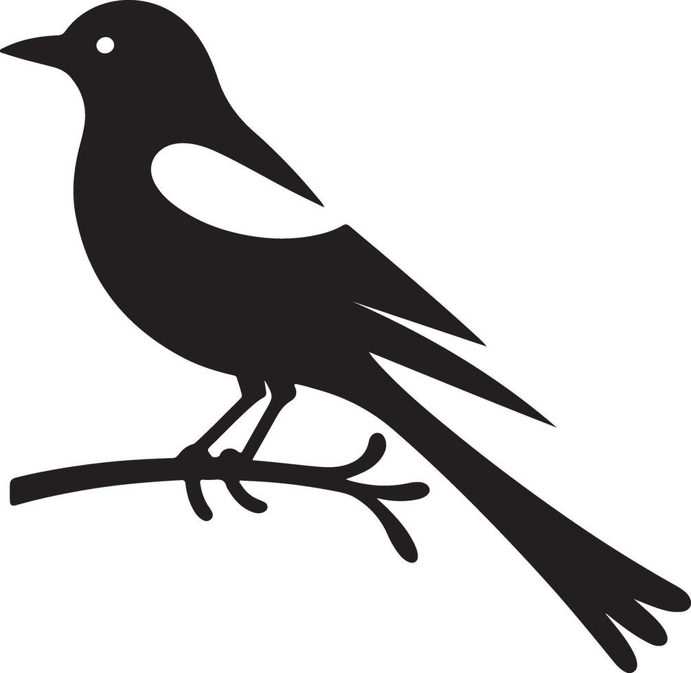 Stylish Black Magpie Bird Silhouette on Branch Art vector