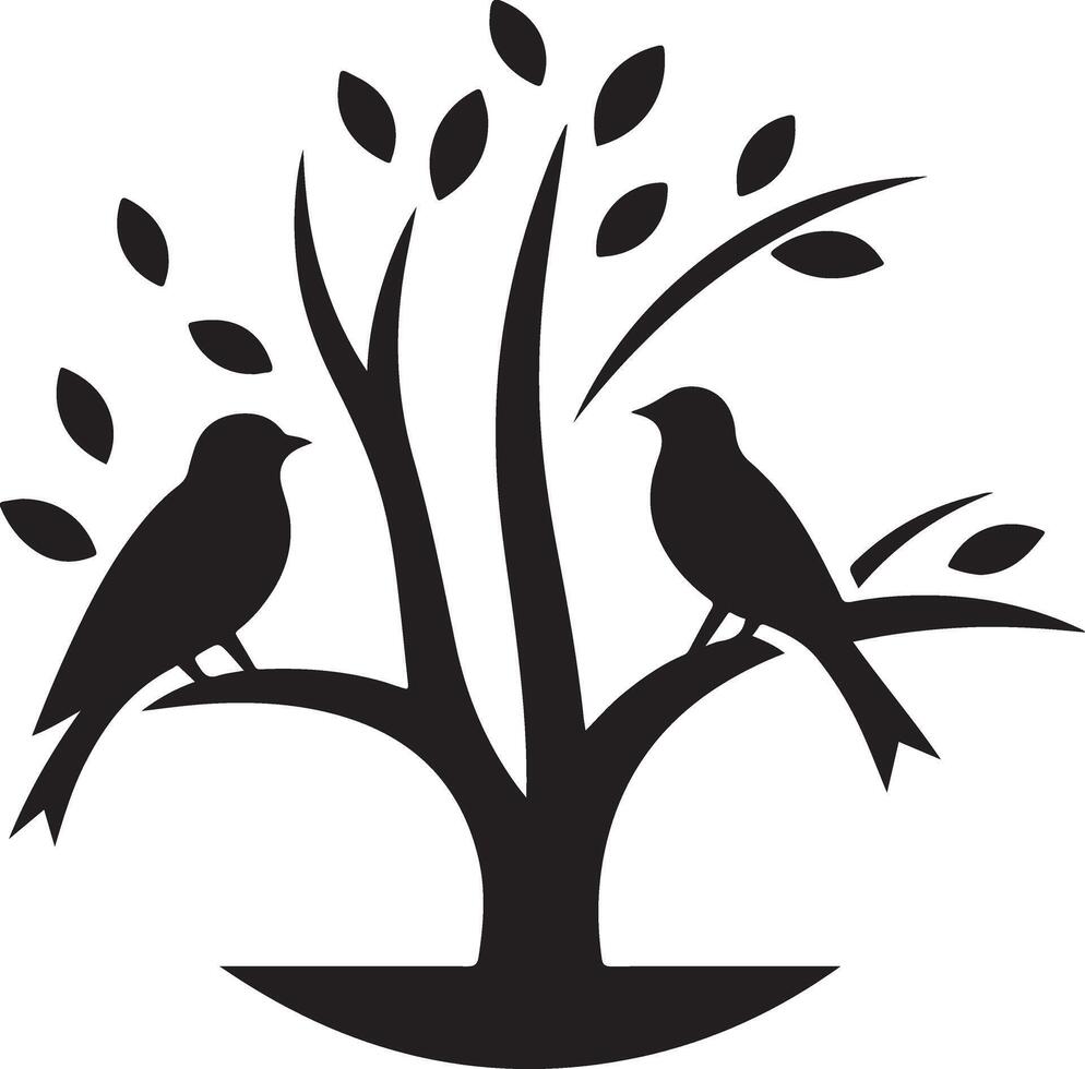 Lovely Silhouette Illustration of Two Birds Perched on a Tree Branch vector