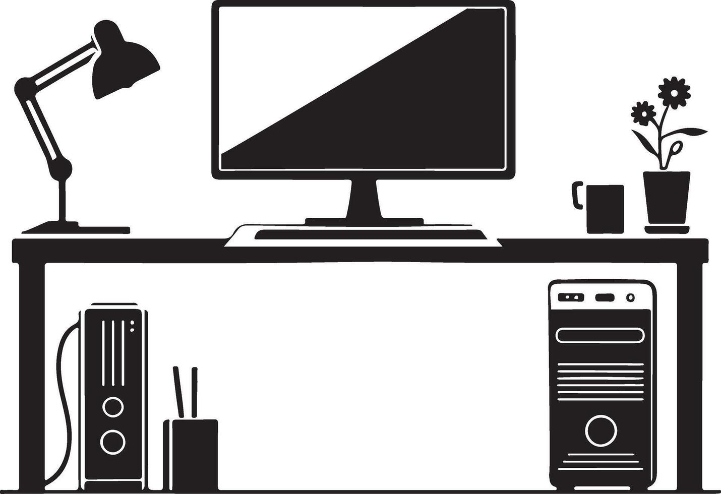 Computer Workstation Setup Silhouette Illustration Graphic vector