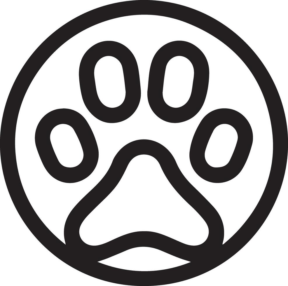 Dog Paw Print in a Circle Black and White Silhouette Illustration vector