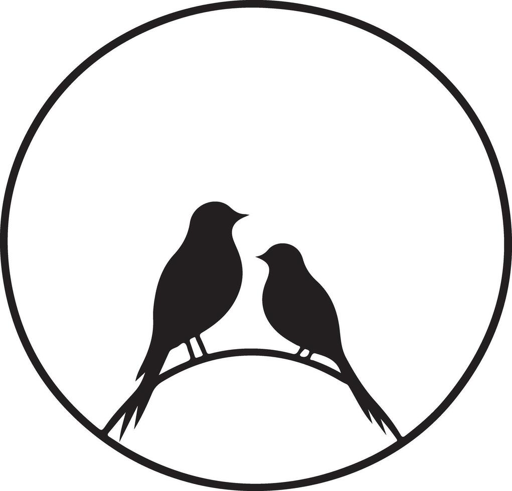 Silhouette Birds in a Circular Frame Romantic Design vector