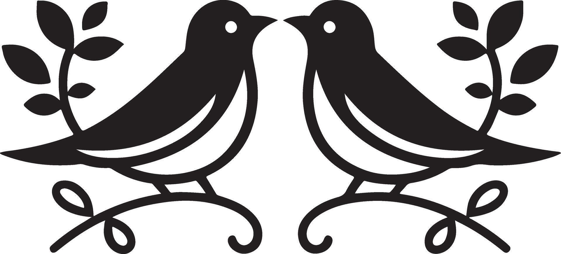 Lovely Pair of Birds on Branch Silhouette Illustration Romantic Design vector